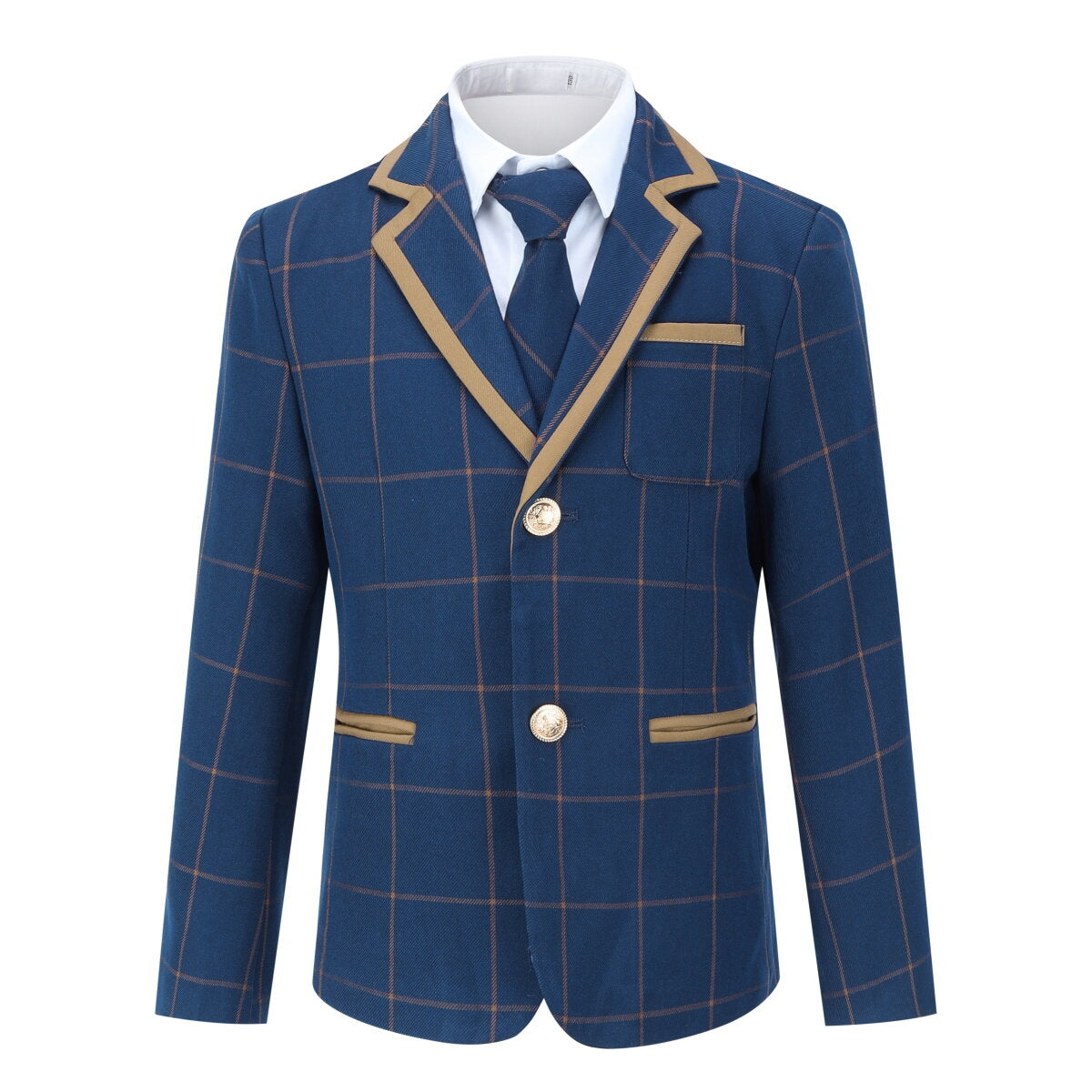 Youthup Boys Teens 4Pcs Plaid Uniform Suit Wedding Tuxedo Formal Dress