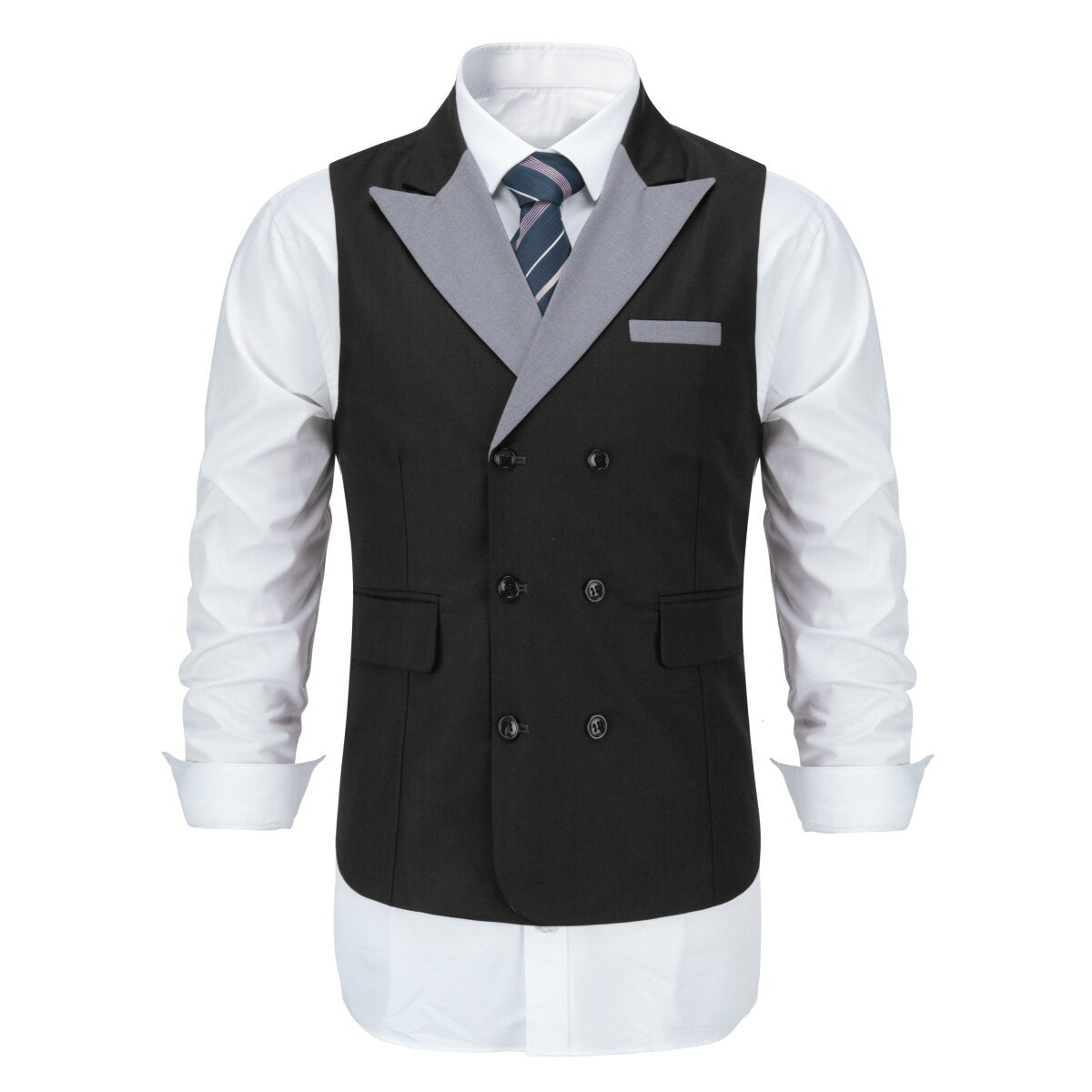 Youthup Mens Business Suit Vest Color Block Peak Collar Slim Fit Waistcoat