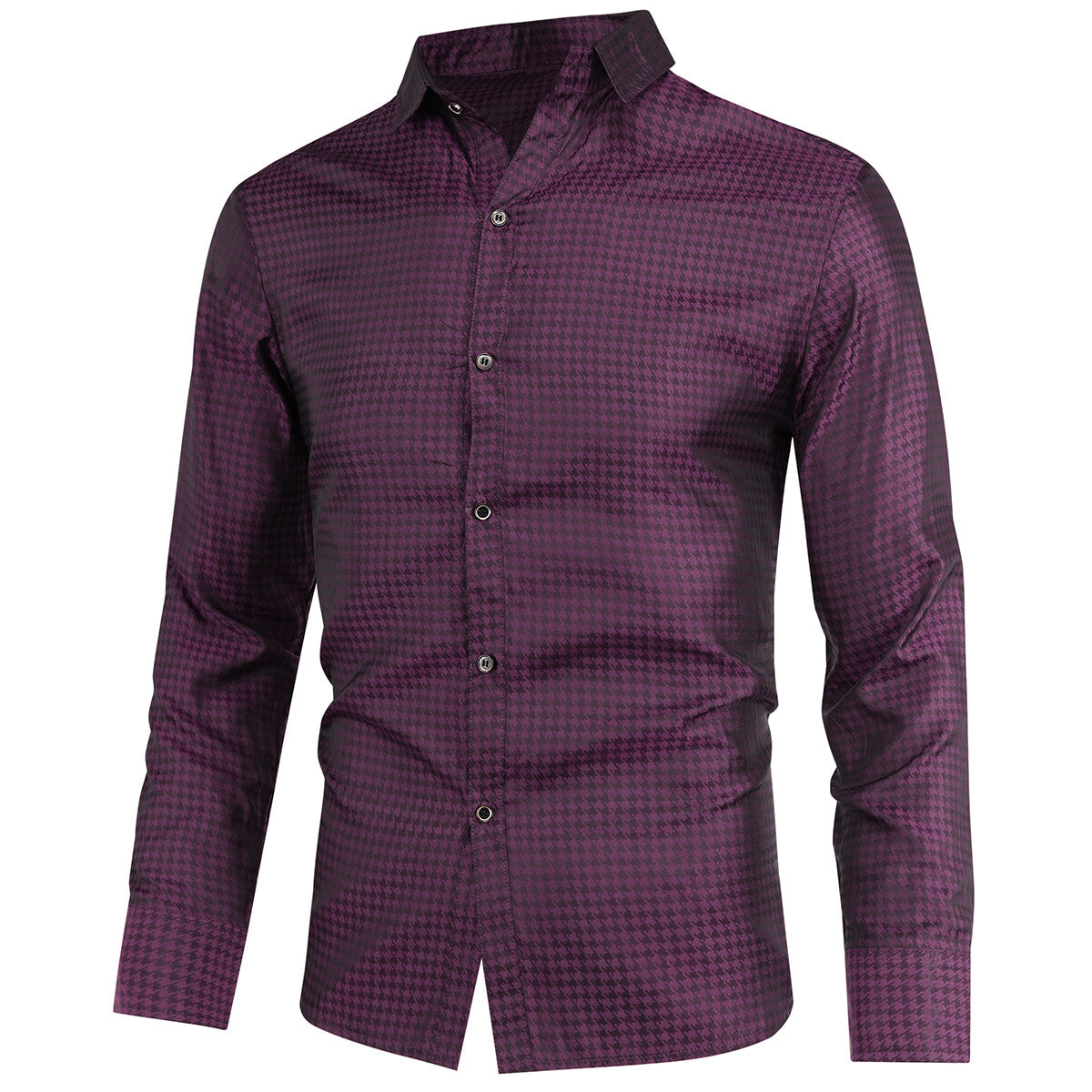 Youthup Mens Houndstooth Pattern Print Formal Shirt