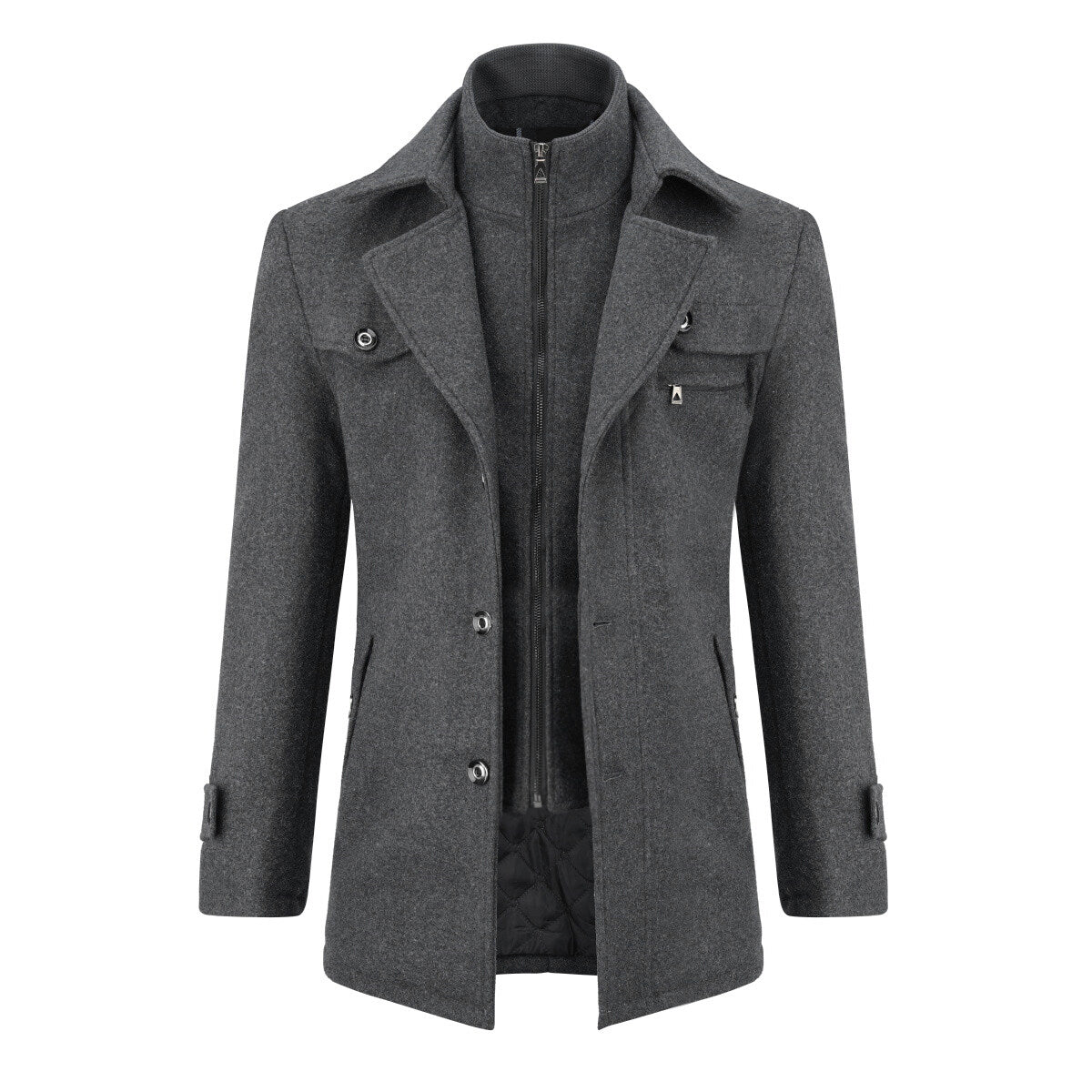 Youthup Mens Thickened Double Collar Casual Wool Pea Coat