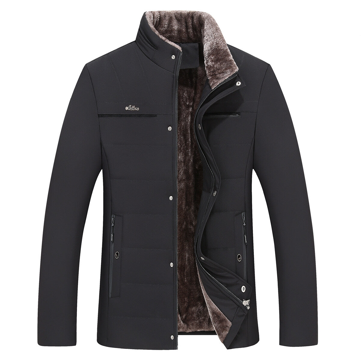 Youthup Mens Padded Jacket Loose Thick Zipper Solid Coat