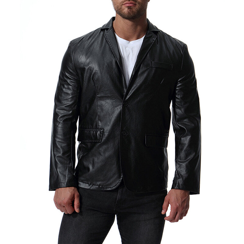 Youthup Mens Slim Fit Leather Blazer Motorcycle Jacket