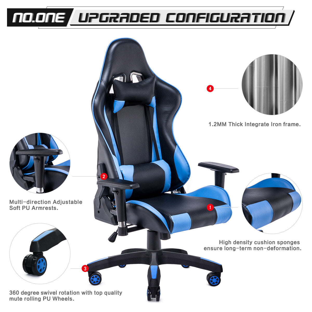 Cadeira Gamer HOMEMIYN (56x68x135 cm - Couro PU - azul)