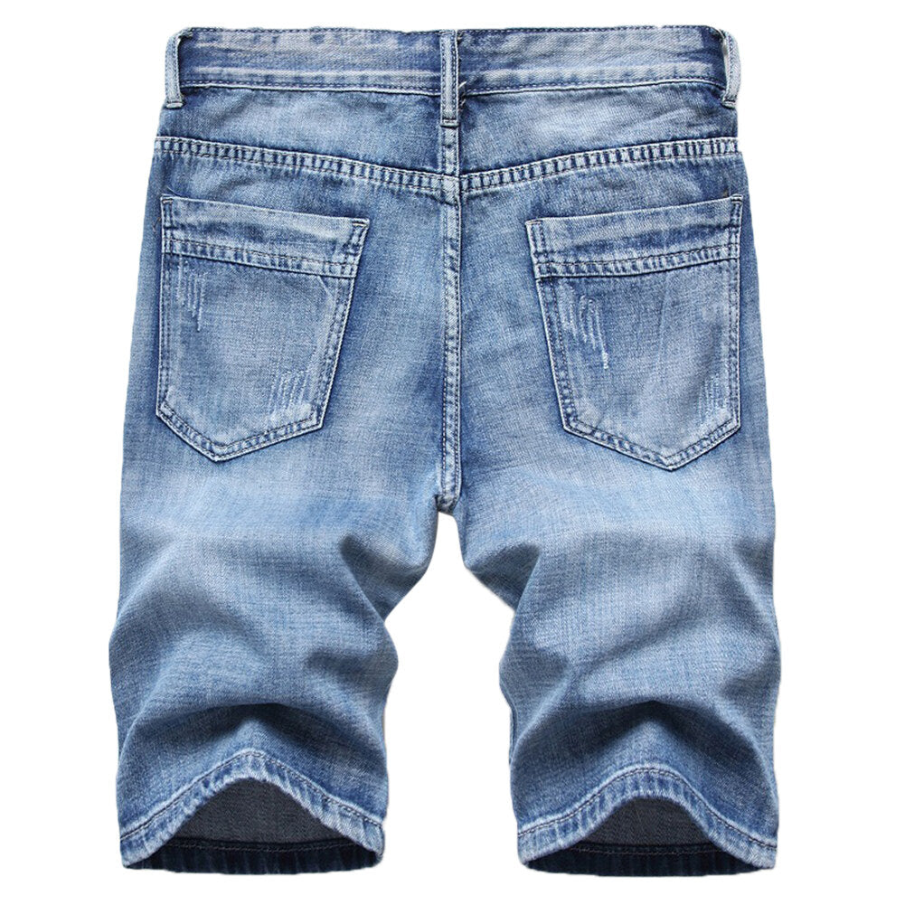 YOUTHUP Mens Summer Casual Ripped Straight Leg Cargo Denim Shorts
