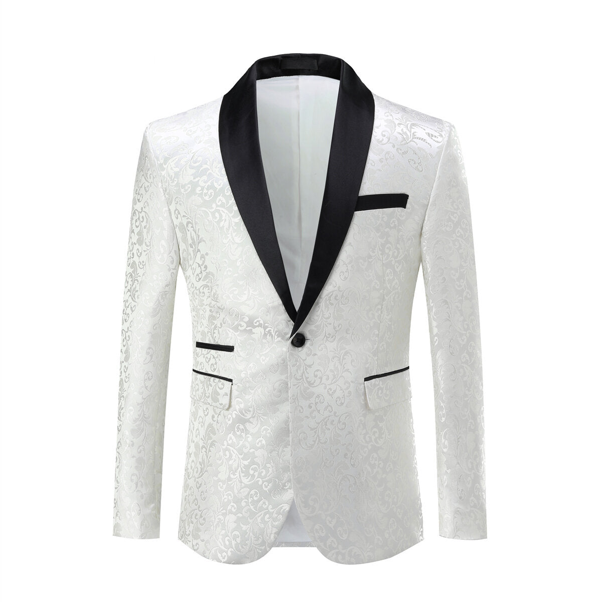 YOUTHUP Mens Formal Dress Blazer Slim Fit 1 Button Shawl Collar Printed Casual Suit Jacket