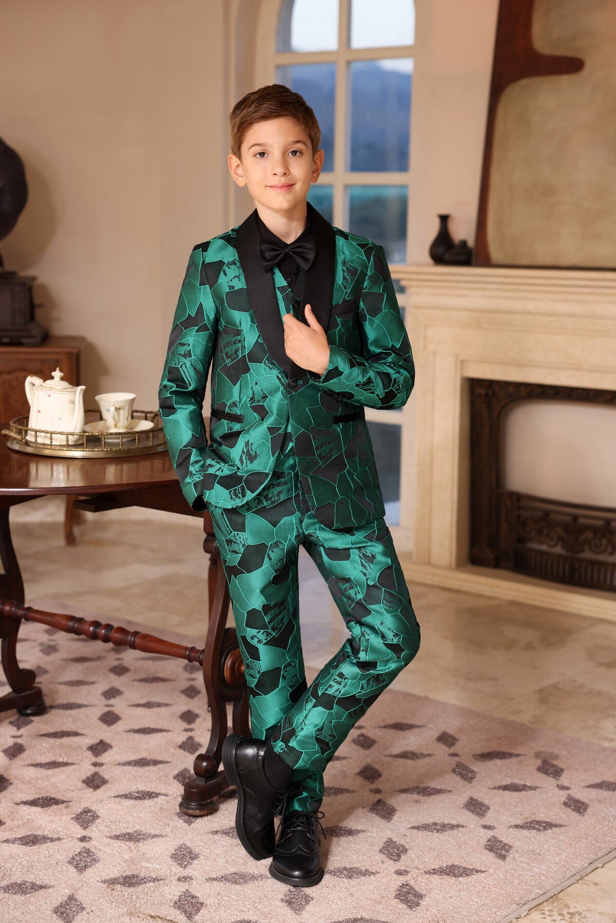 Youthup Boys 3Pce Suit Formal Evening Dress Jacquard Blazer Vest Pants