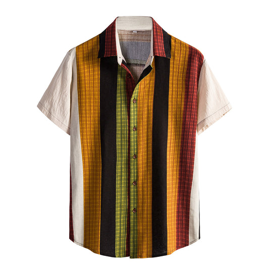 YOUTHUP Mens Striped Cotton Short Sleeve Shirts