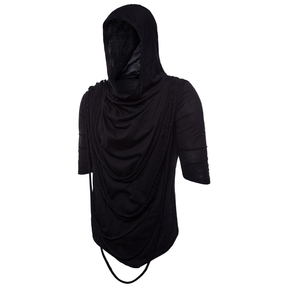 Youthup Mens Twisted Rope Stacked Collar Hooded T-Shirt
