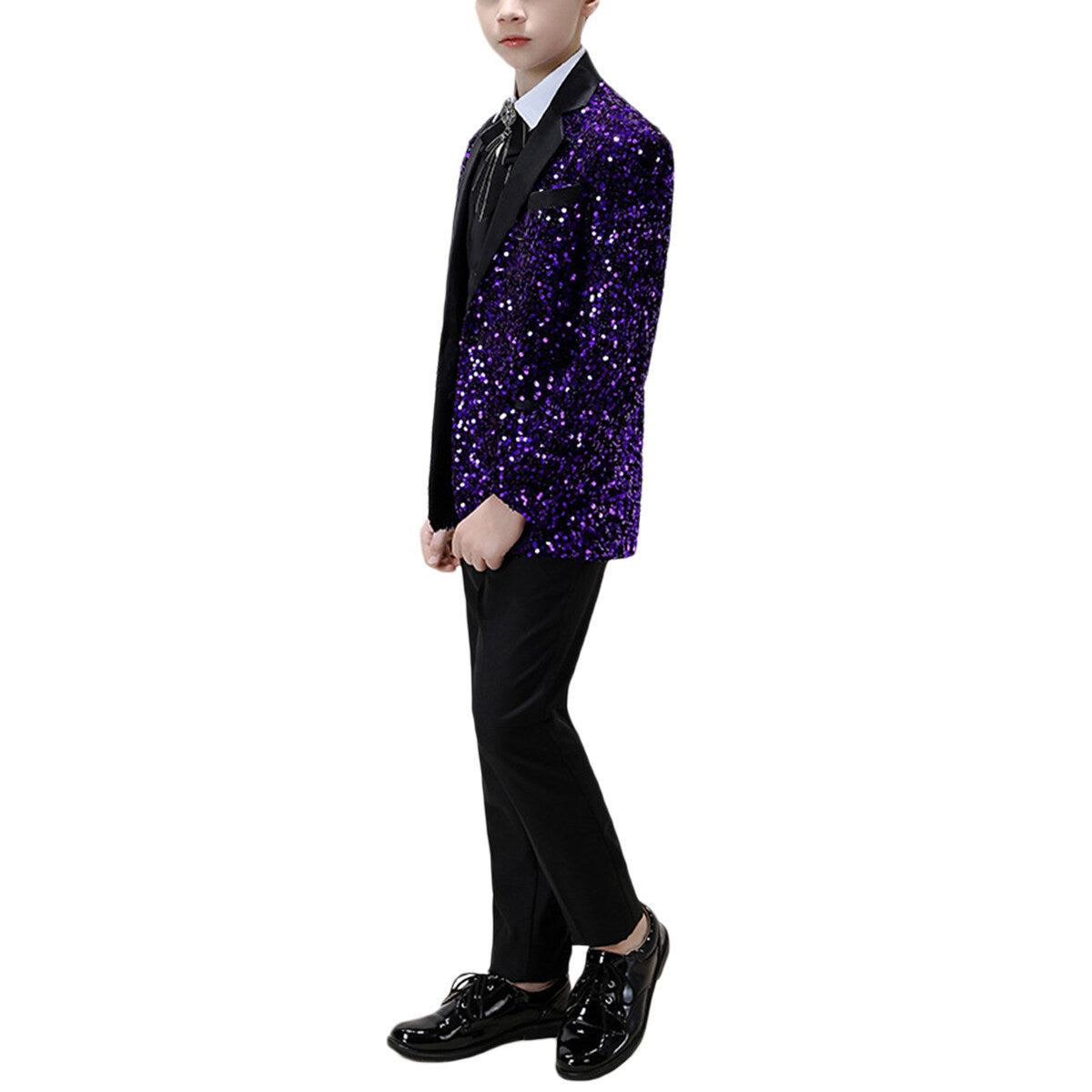 Youthup Boys Purple Sequin Suit 3Pcs Set Wedding Party Tuxedo