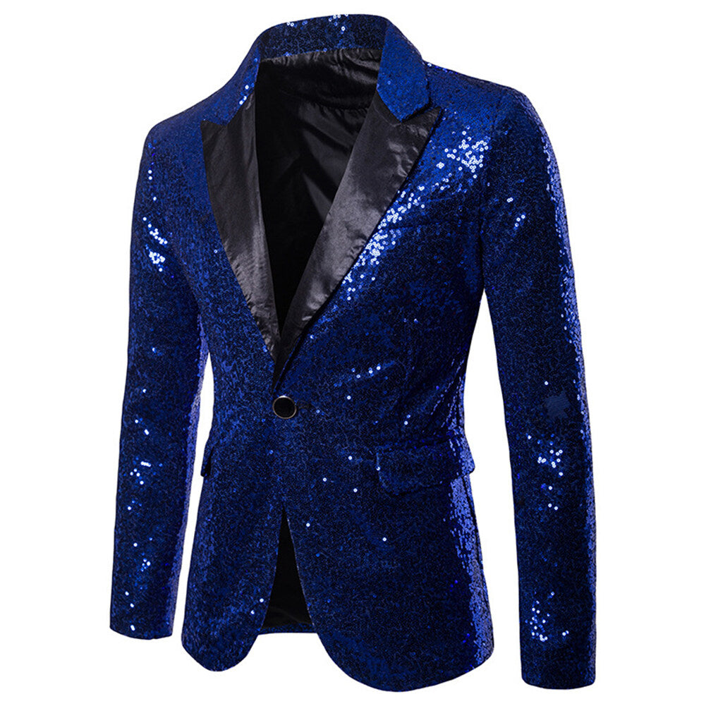 YOUTHUP Mens One Button Sequin Dress Suit Jacket Party Festival Tuxedo