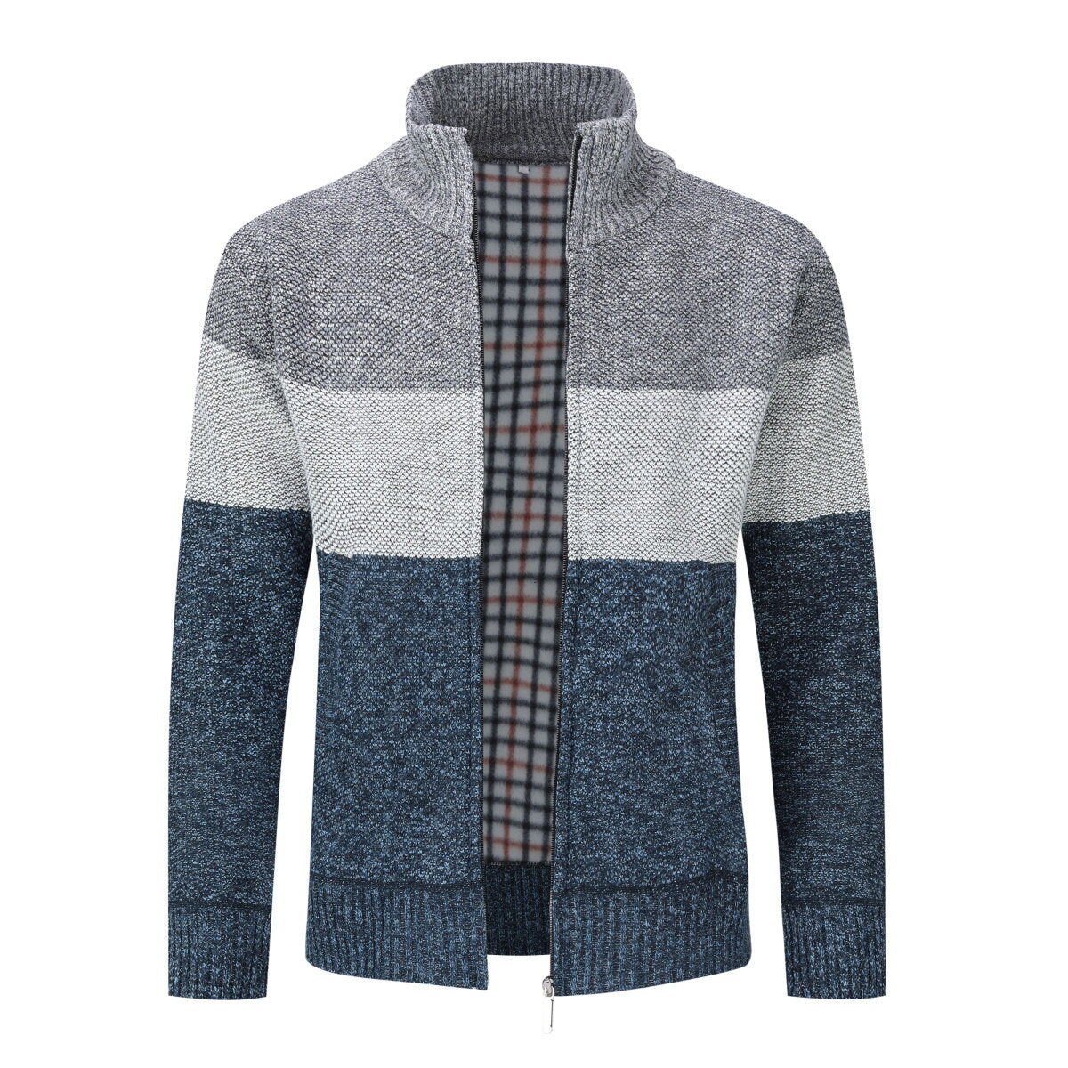 Youthup Mens Stand Collar Sweater Color Block Knit Cardigan