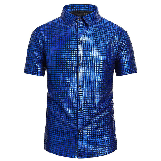 Youthup Mens Plaid Shiny Party Shirt