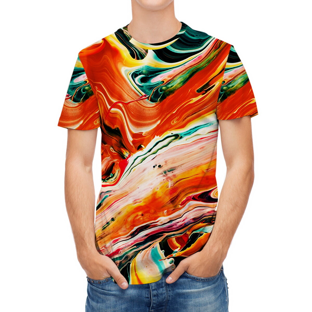 Youthup Mens 3D Marble Print Pattern Short Sleeve T-Shirt