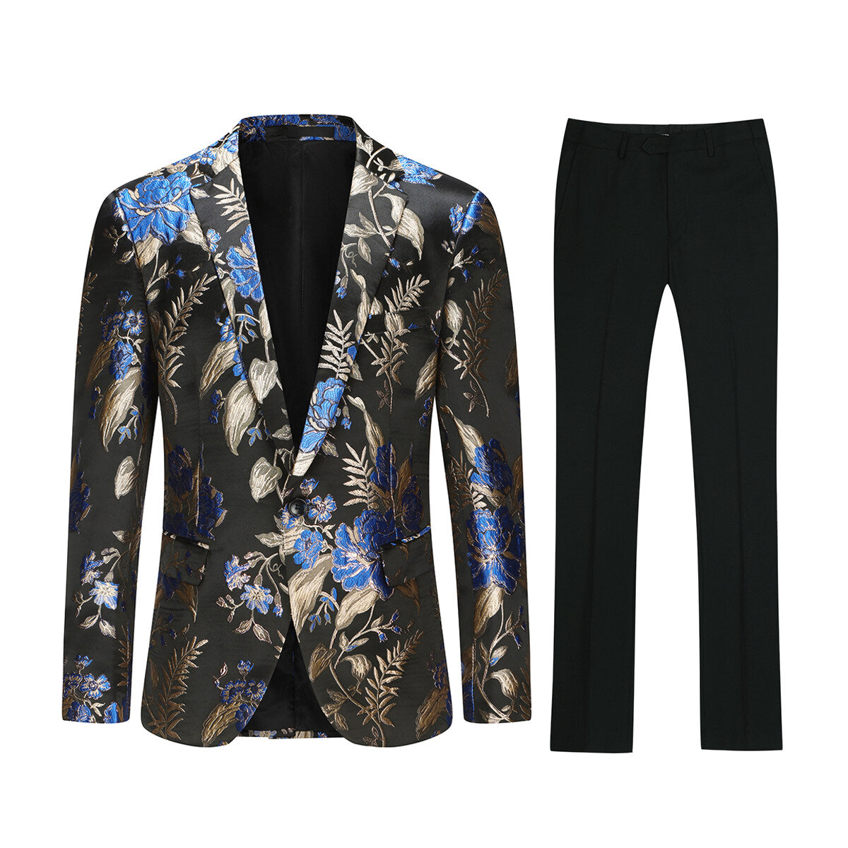 YOUTHUP Mens 2 Piece Floral Embroidered Suit Set Fit 1 Button Suit Jacket and Trousers