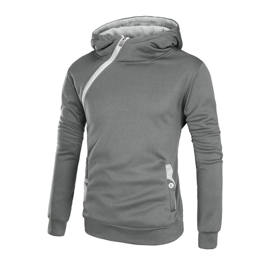 Youthup Mens Diagonal Zip Hooded Pullover