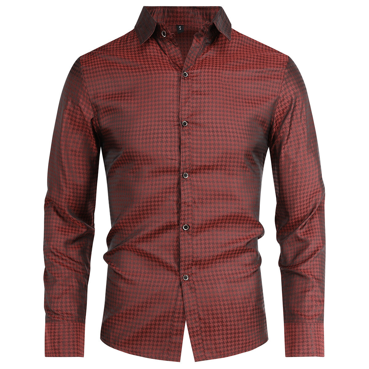 Youthup Mens Houndstooth Pattern Print Formal Shirt