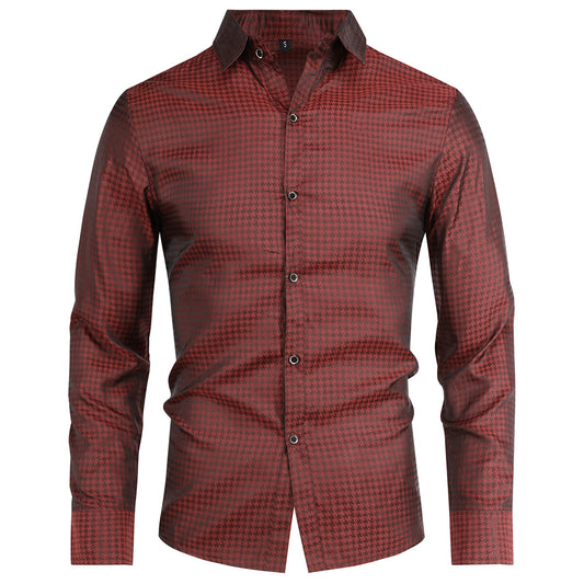 Youthup Mens Houndstooth Pattern Print Formal Shirt