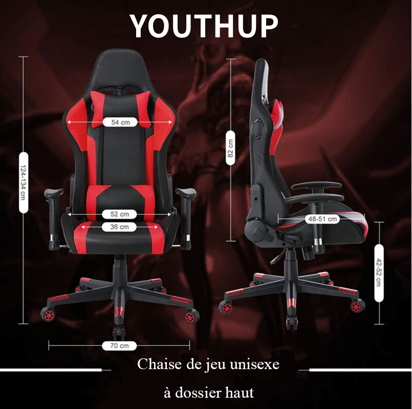 Chaise Gaming RGB Fauteuil Gamer avec Haut-parleur et Bluetooth  Chaise avec Boucle d'oeuil de Siège Luminieux LED Noir et rouge