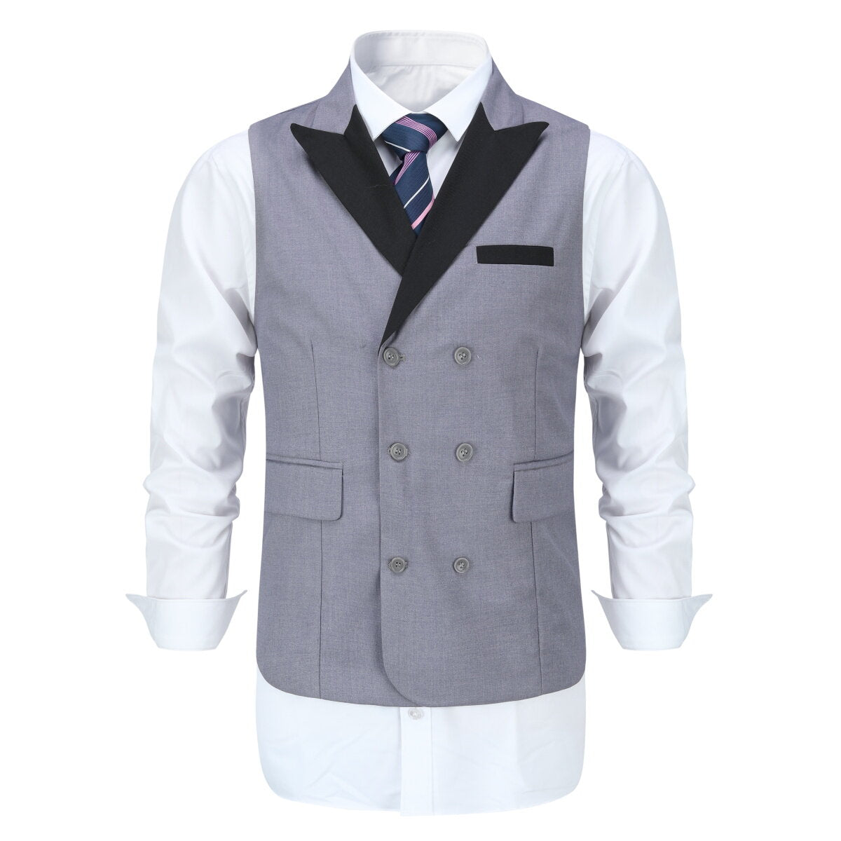 Youthup Mens Business Suit Vest Color Block Peak Collar Slim Fit Waistcoat