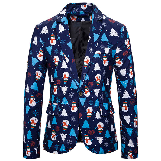 Youthup Mens Christmas Snowman Printed Jacket Suit Blazer
