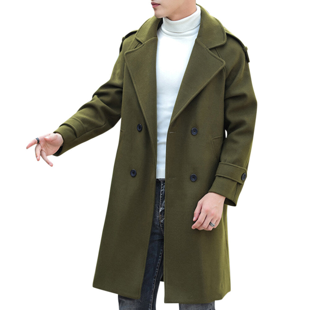 Youthup Unisex Solid Color Lapel Button Pocket Trench Dust Overcoat