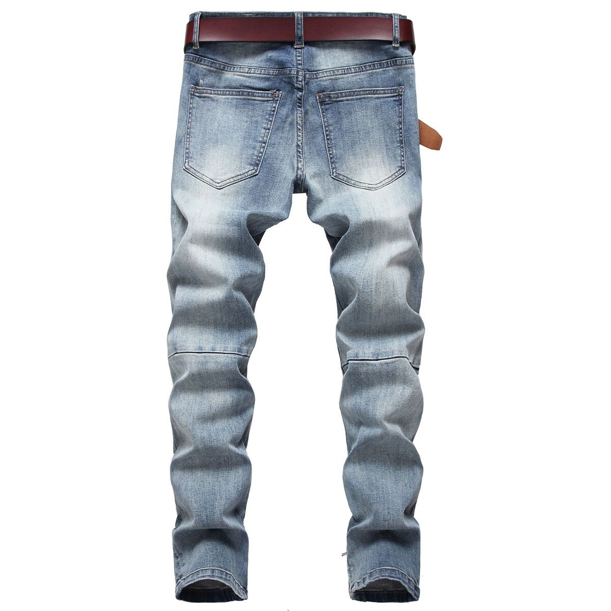 YOUTHUP Mens Ripped  Straight Leg Biker Cargo Denim Jeans