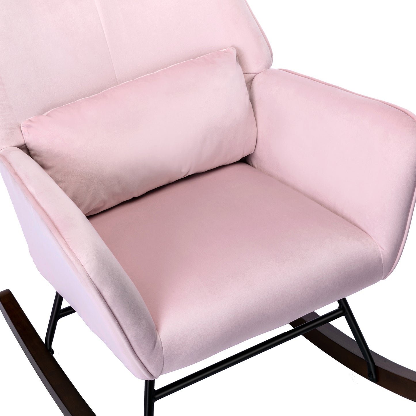 Fauteuil à Bascule en Velours Rembourré avec Support Lombaire,  Fauteuil Allaitement à Bascule pour Salon, Chambre d'enfant, Rose