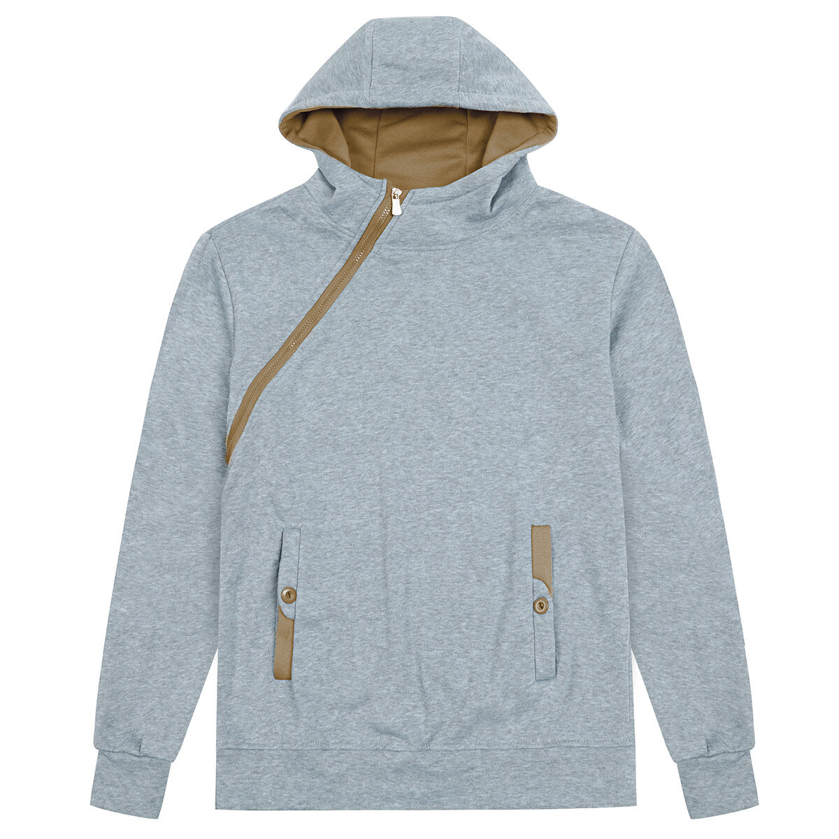Youthup Mens Diagonal Zip Hooded Pullover