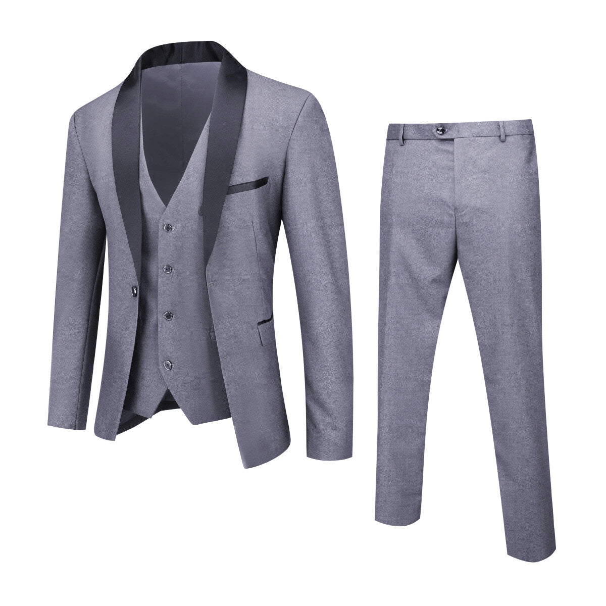 Youthup Mens 3-Pce Business Suit Slim Fit Wedding Party Blazer and Vest and Pants