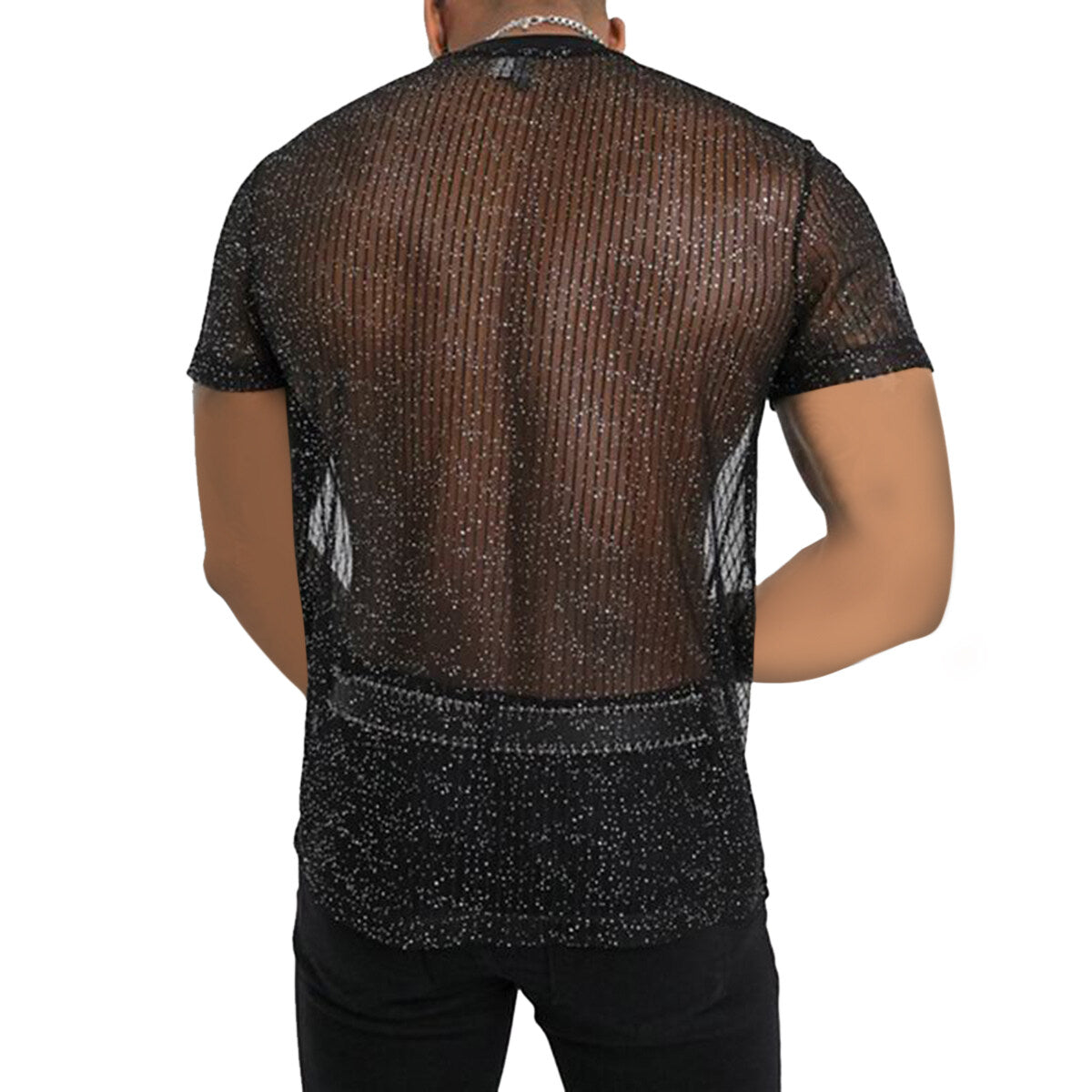 Youthup Mens Shiny Sequin Sheer Pullover Short Sleeve T-Shirt