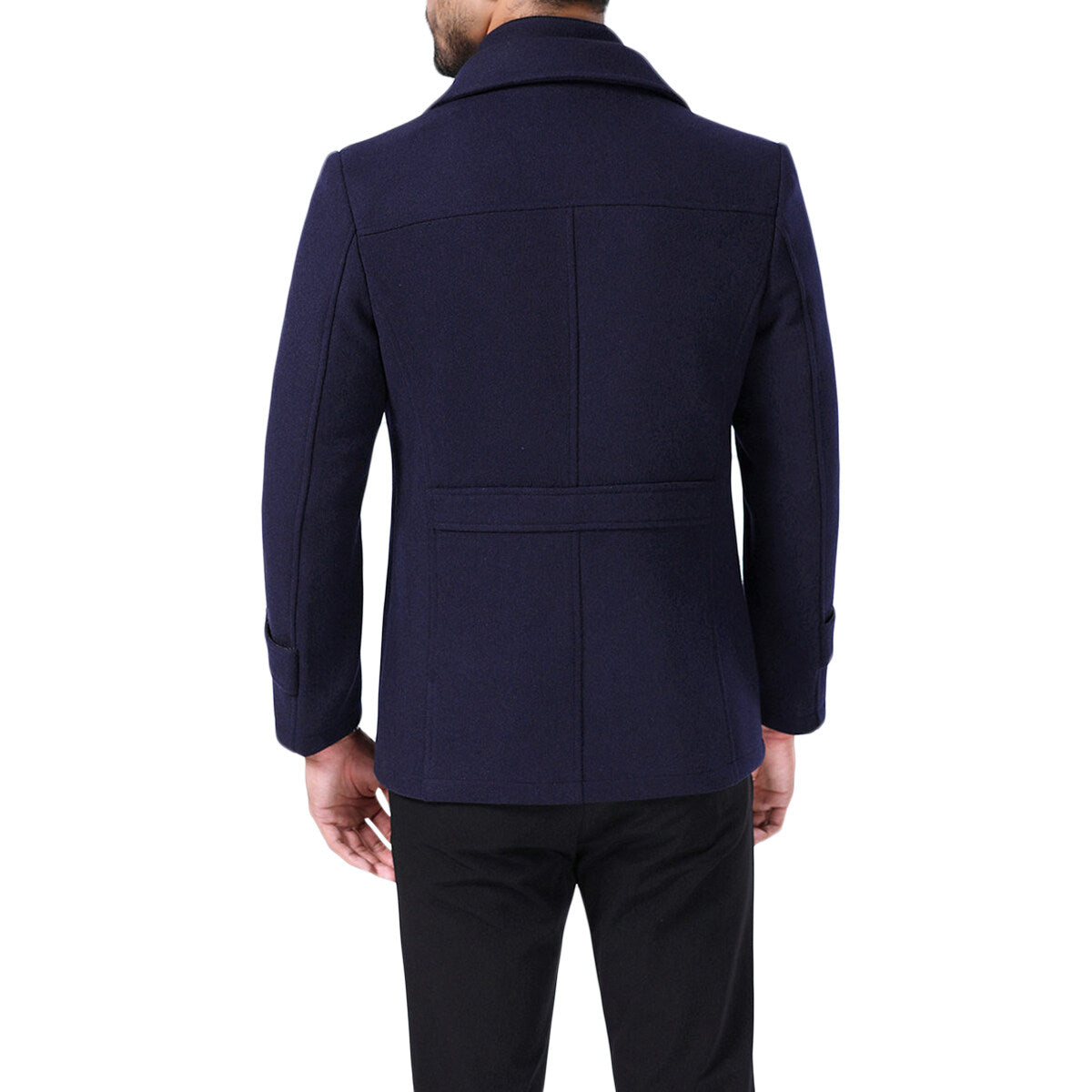 Youthup Mens Short Overcoat Fake Two-Piece Wool Jacket
