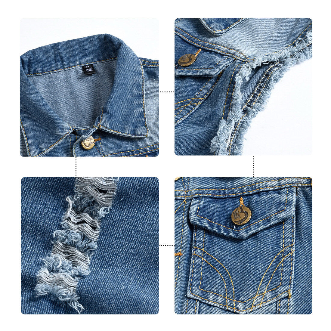 Youthup Mens Ripped Brushed Denim Sleeveless Jacket