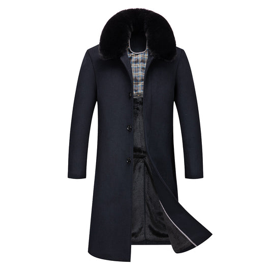 Youthup Mens Wool Blend Thick Four Button Slim Fit Detachable Fur Collar Coat