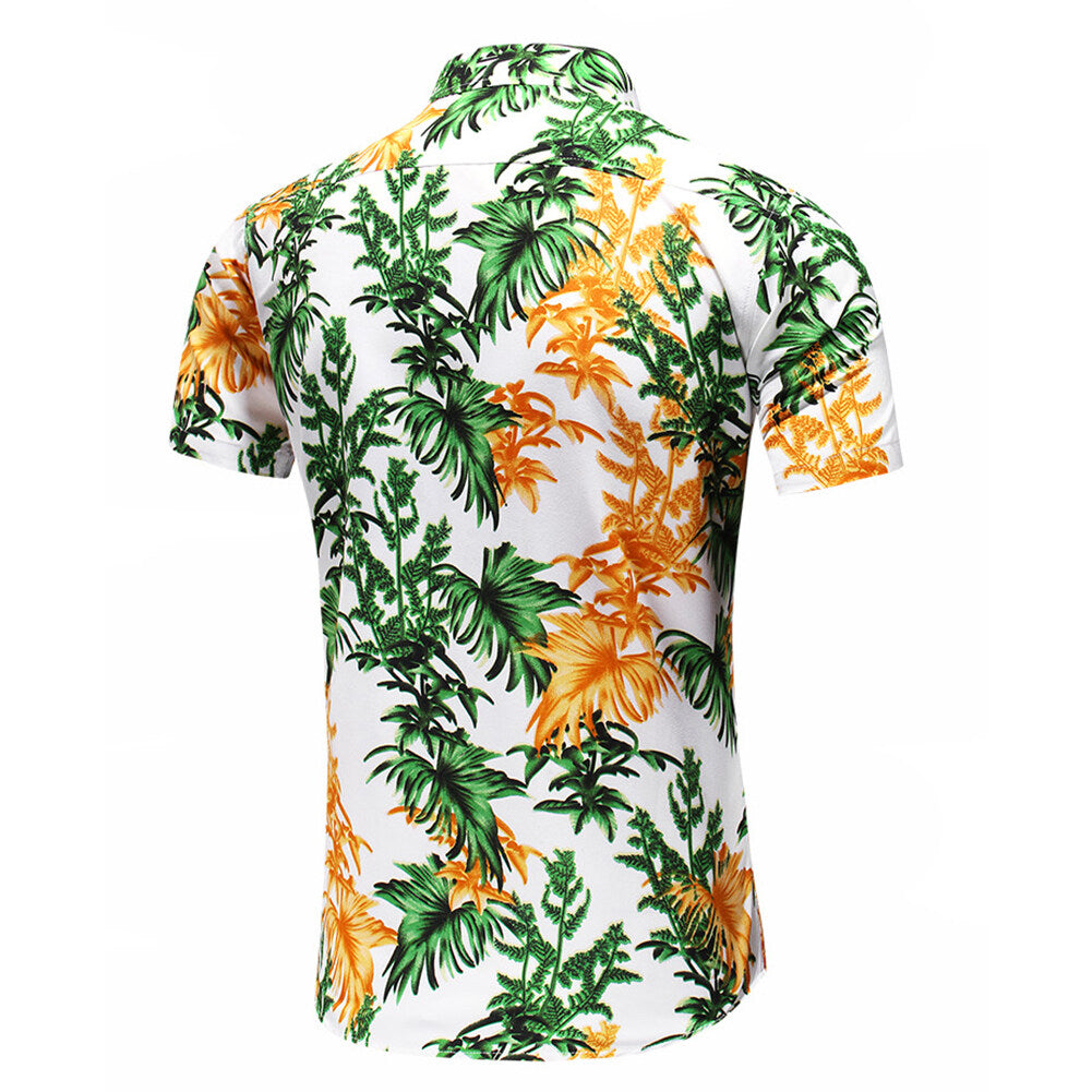 Youthup Mens Botanical Print Hawaiian Beach Shirt