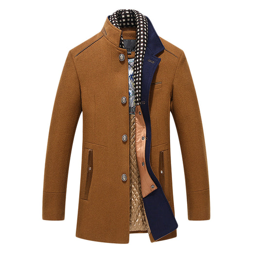 Youthup Mens Slim Fit Double Collar Wool Coat
