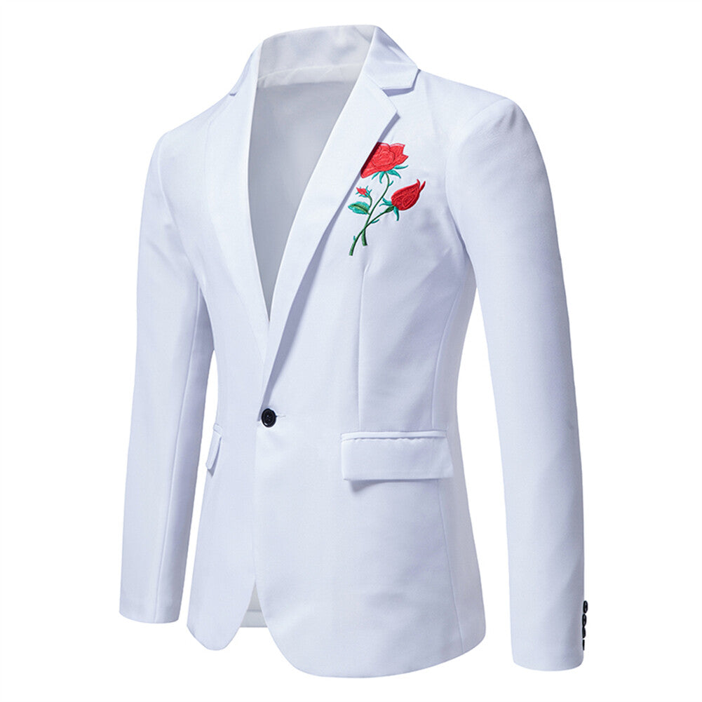 YOUTHUP Mens Regular Fit Blazer Embroidery Rose Suit Jacket 1 Button Floral Tuxedo
