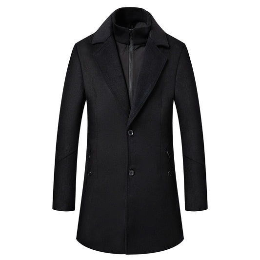YOUTHUP Mens Thick Long Coat Double Collar Windproof Warm Casual Coat