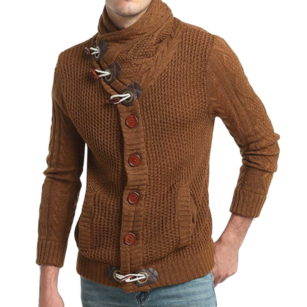 Youthup Mens Knitted Jacket Turtleneck Cardigan Sweaters