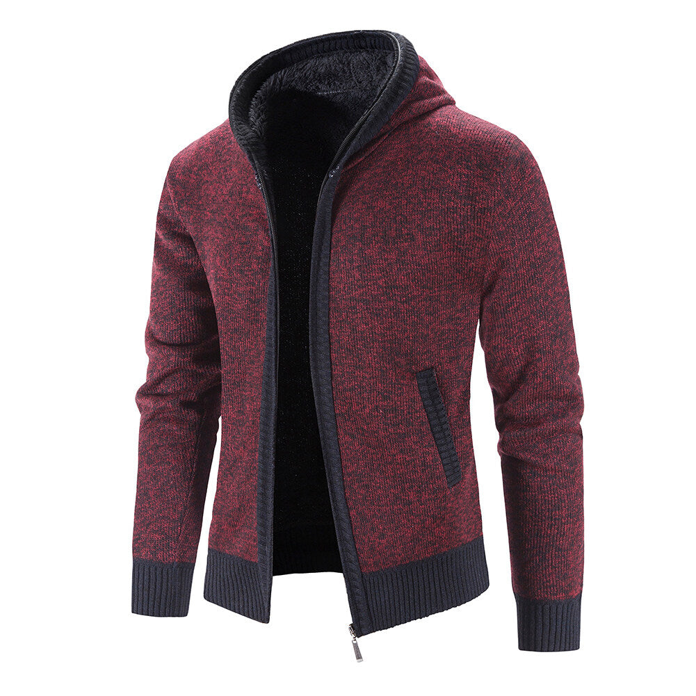 Youthup Mens slim fit sweatshirt hooded fleece lined knitted cardigan