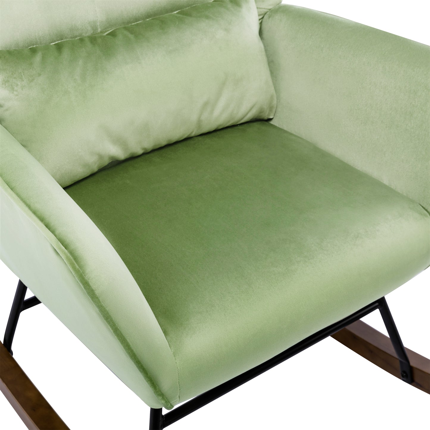 Mecedora de terciopelo para habitación infantil, silla de relajación, sala de estar, mecedora tapizada con patas y cojín de cintura, mecedora para balcón, dormitorio, verde menta