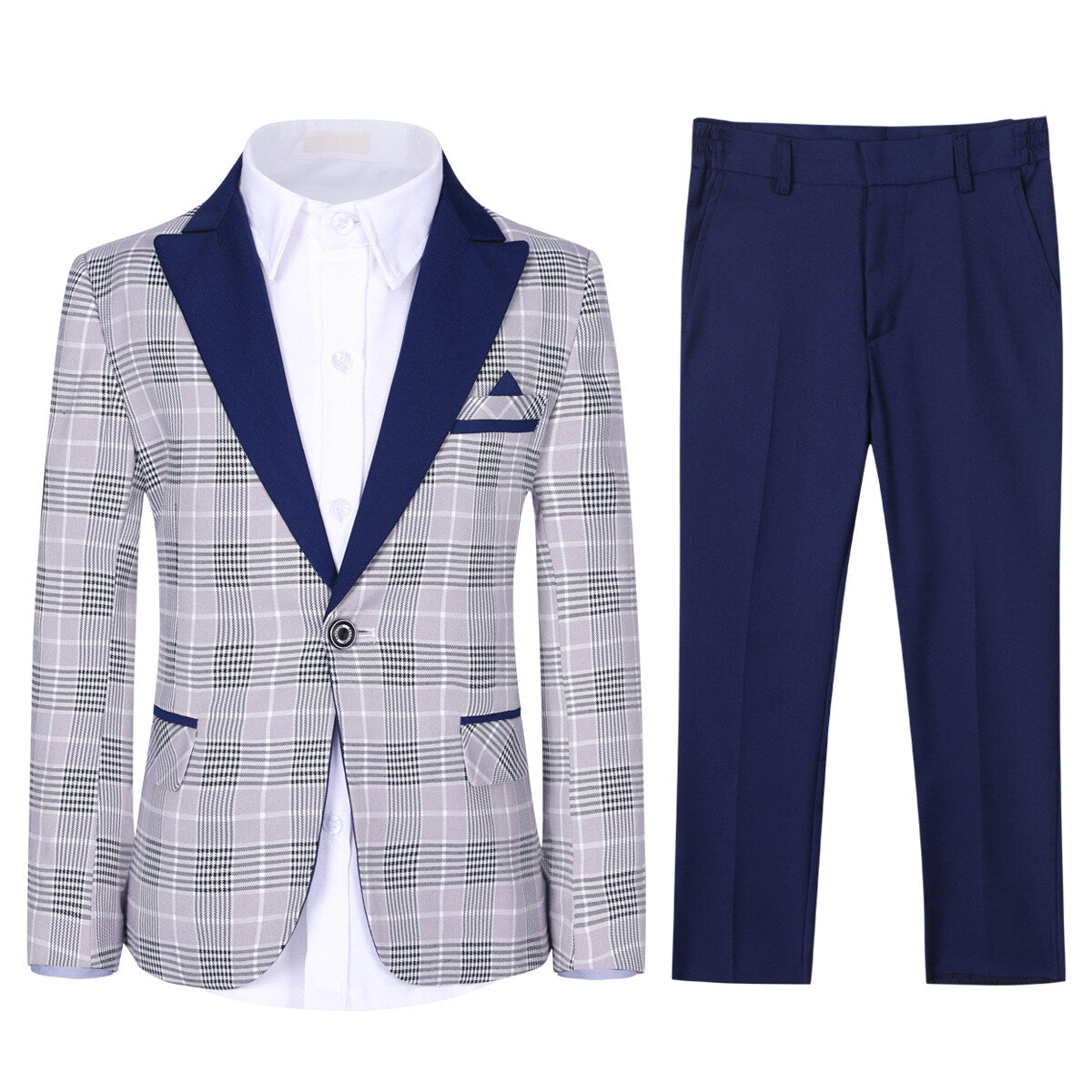 Youthup Boys Plaid Suit 3-Piece Set Peak Lapel Blazer with Vest and Pants