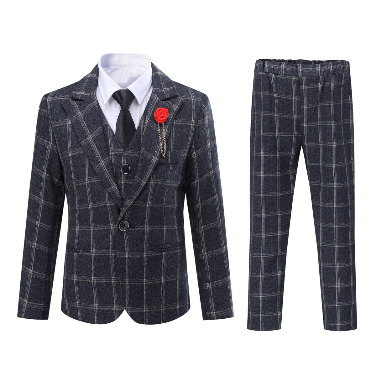 YOUTHUP Boys Suits 5Pcs Slim Fit Plaid Formal Evening Wedding Dresses