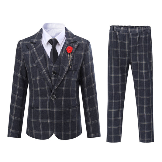 YOUTHUP Boys Suits 5Pcs Slim Fit Plaid Formal Evening Wedding Dresses