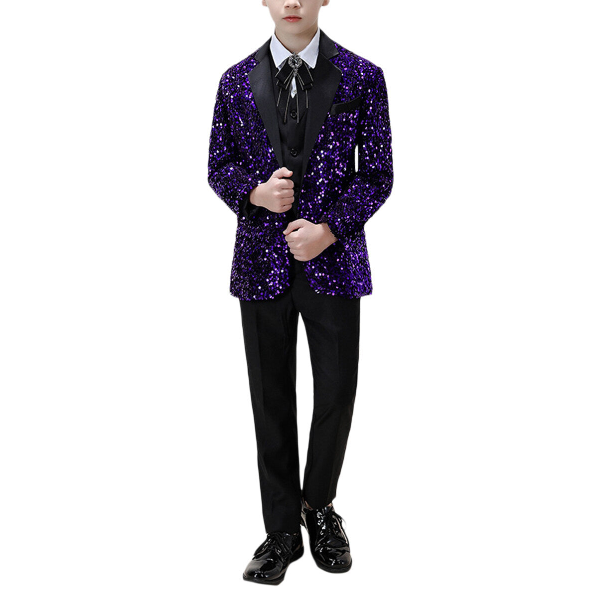 Youthup Boys Purple Sequin Suit 3Pcs Set Wedding Party Tuxedo