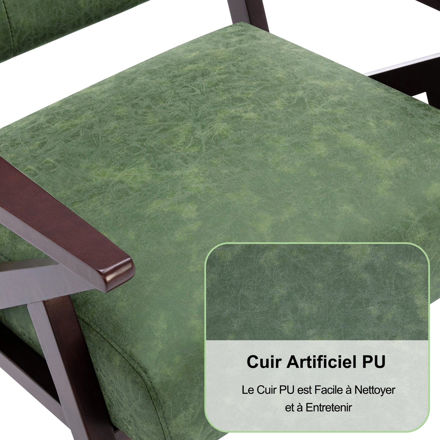 Fauteuil Salon en Tissu Polaire, Fauteuil Confortable Dossier Ergonomique Fauteuil Vintage en Bois Massif Vert