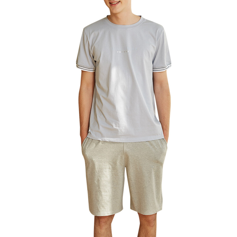 YOUTHUP Mens 2 Piece Loungewear Lightweight Stripe Short Sleeve Top and Short Bottom