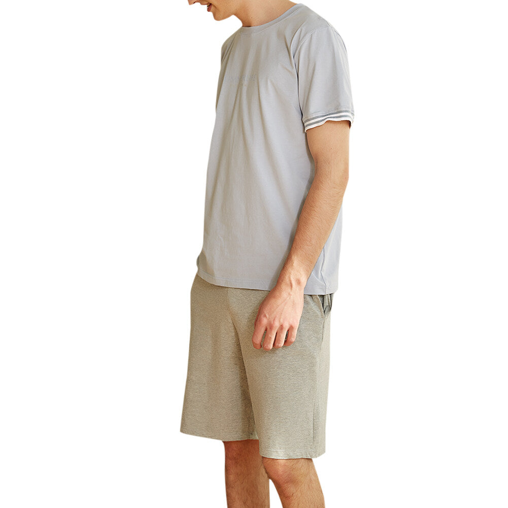 YOUTHUP Mens 2 Piece Loungewear Lightweight Stripe Short Sleeve Top and Short Bottom