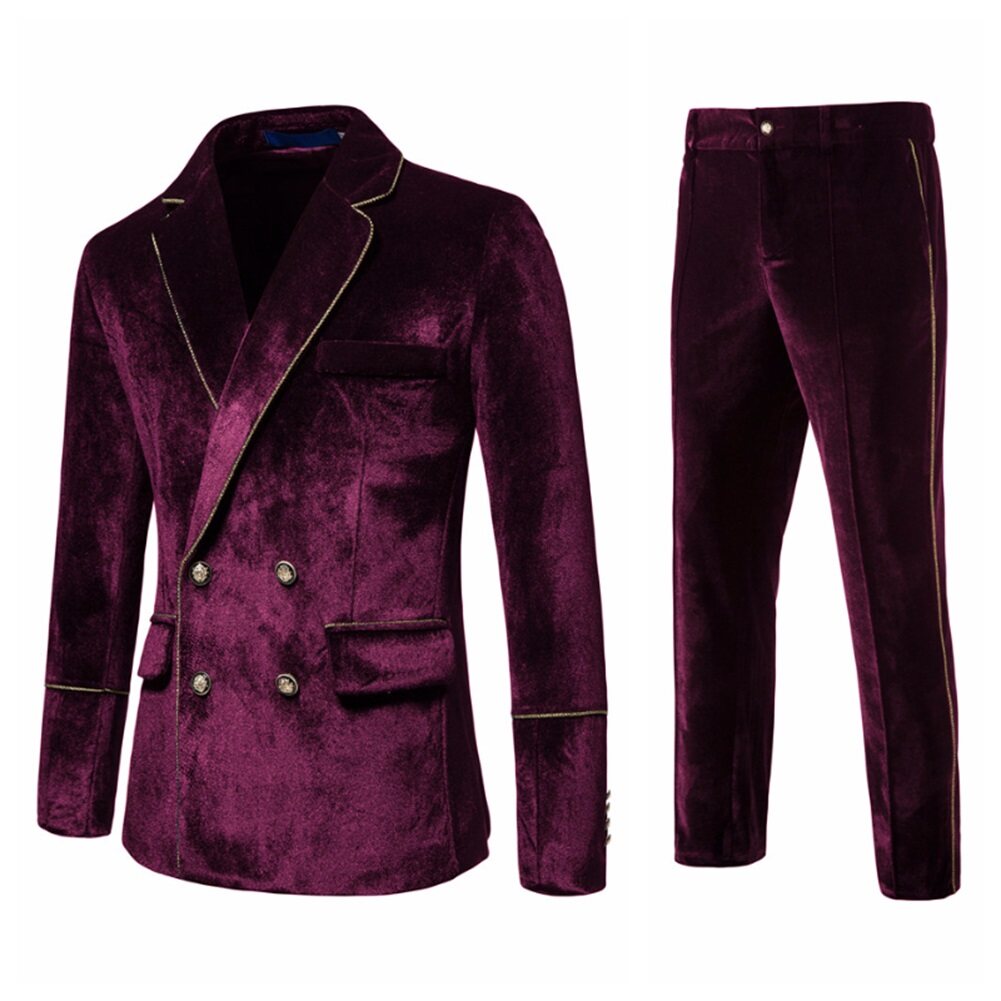 Youthup Mens Velvet Two-Piece Wedding Evening Dress Blazer And Pant
