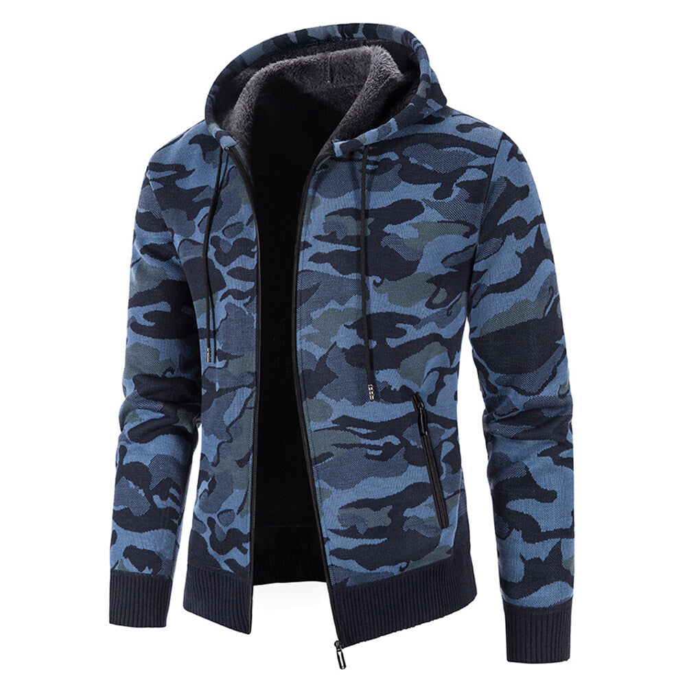 Youthup Mens Camo Printed Jacket Fleece Lined Knitted Cardigan