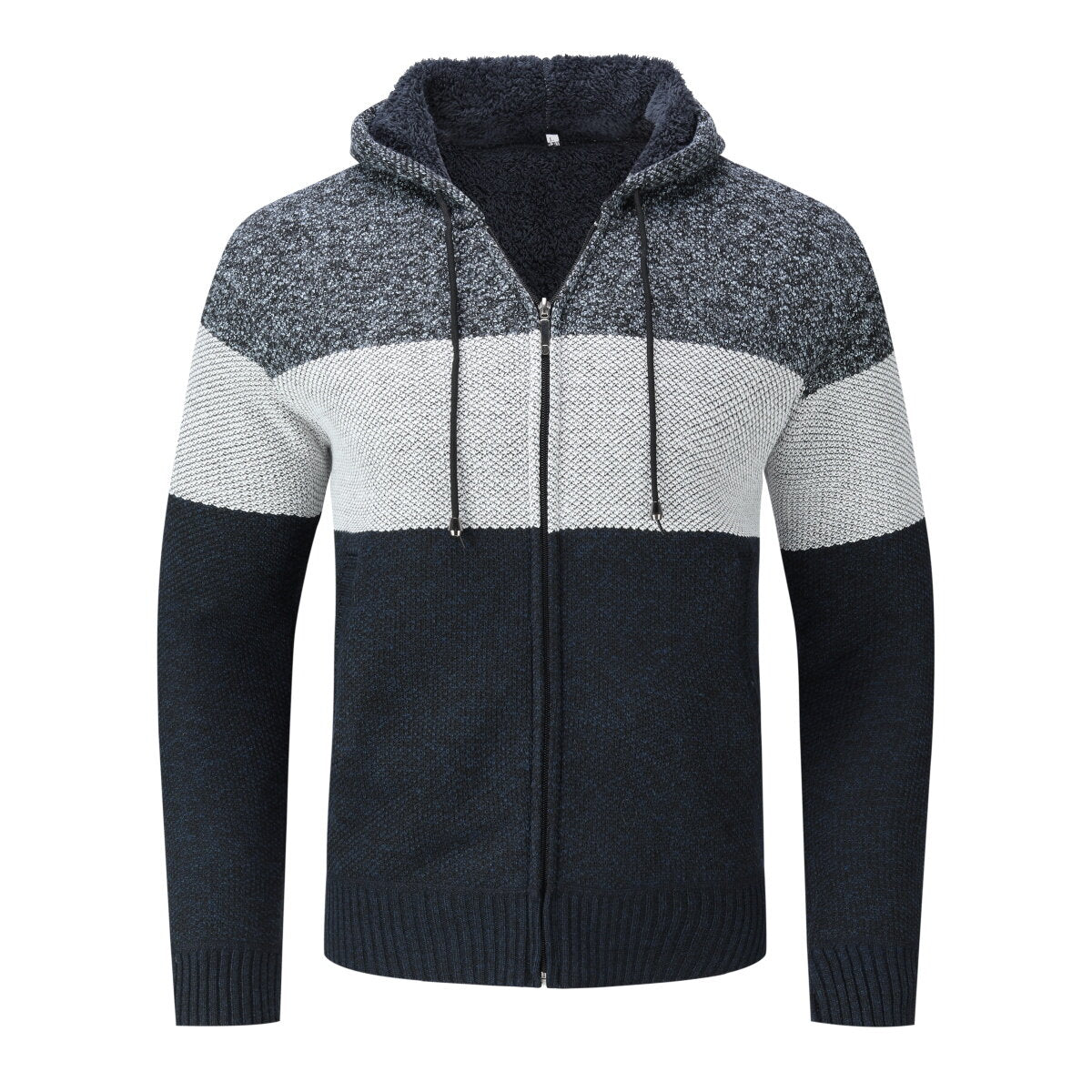 Youthup Mens Hooded Cardigan Fleece-lined Knitted Pullover Sweater